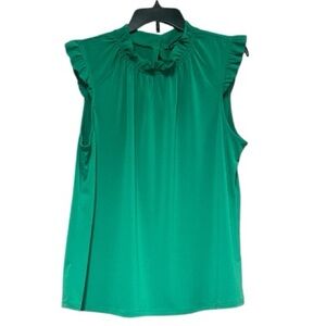 Adrianna Papell Ruffle Neck Green Sleeveless Blouse